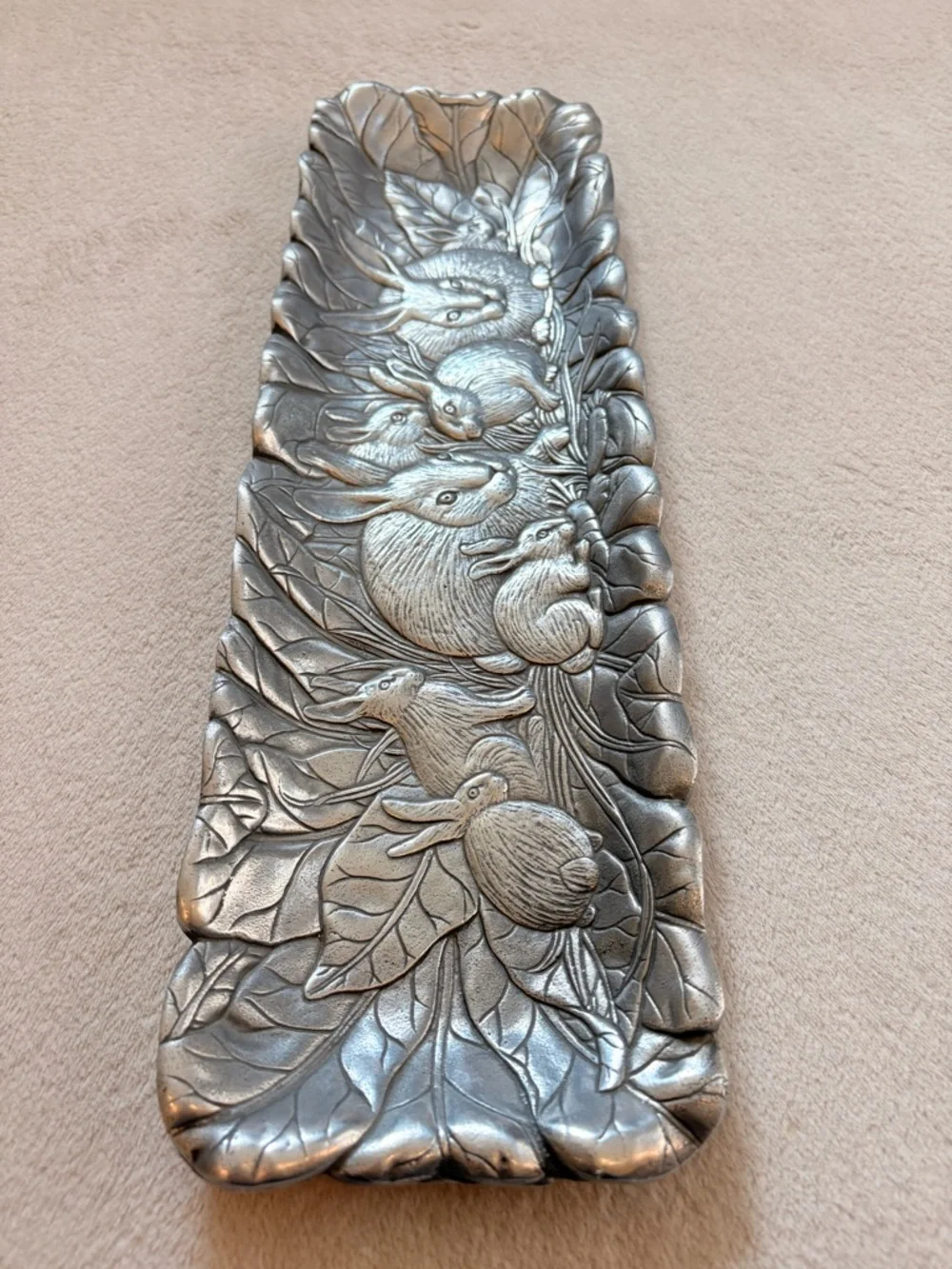 Arthur Court Bunnies Silver Aluminum Tray